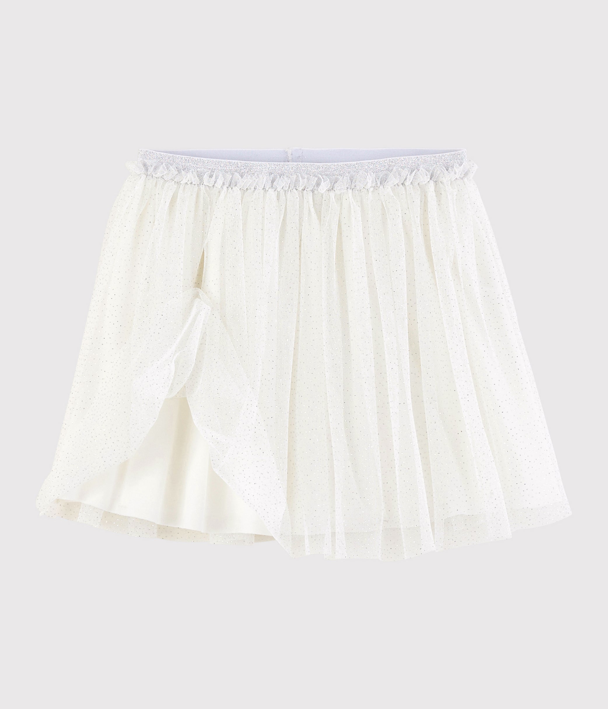 Girls White Glitter Tulle Skirt