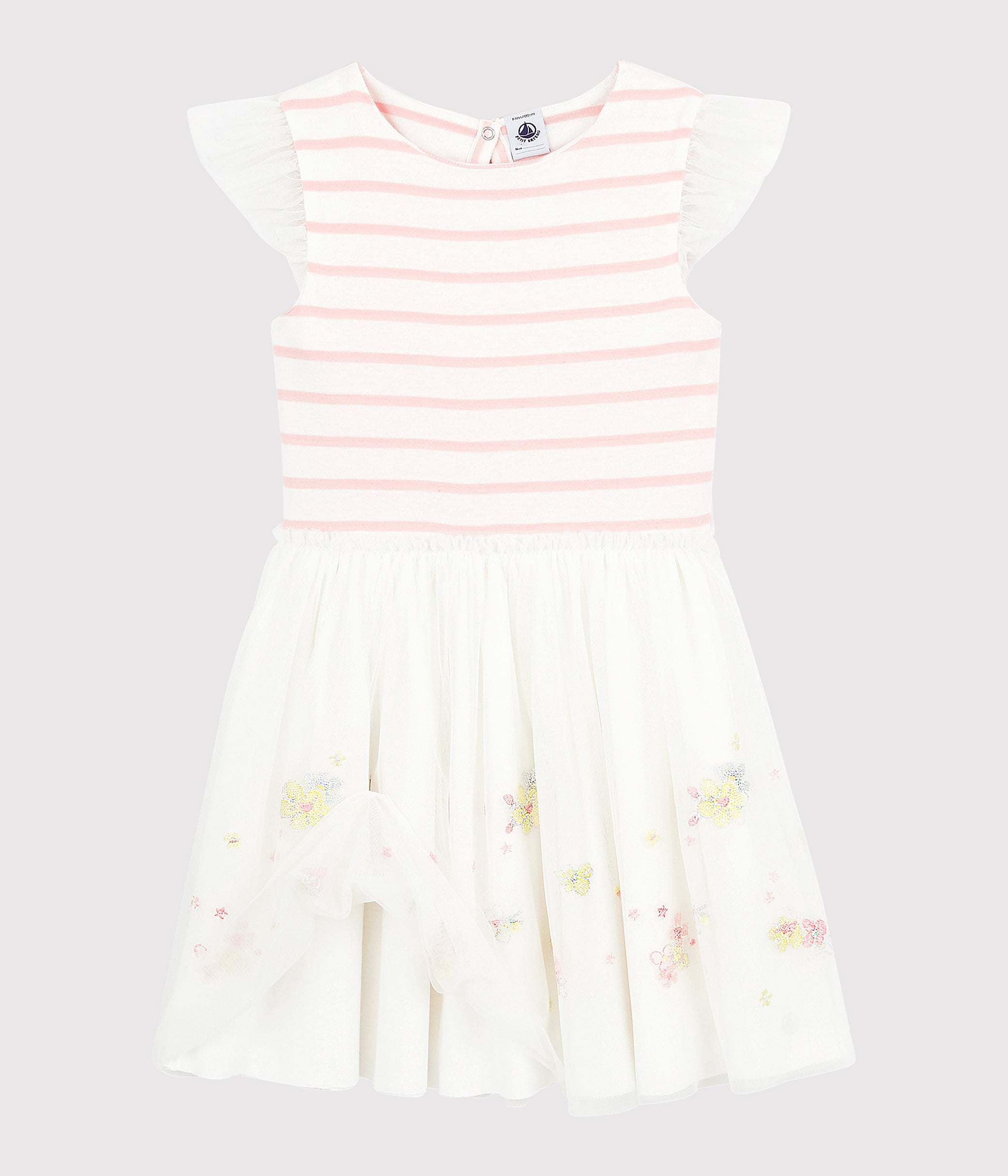 Girls Pink Striped Cotton & Tulle Dress