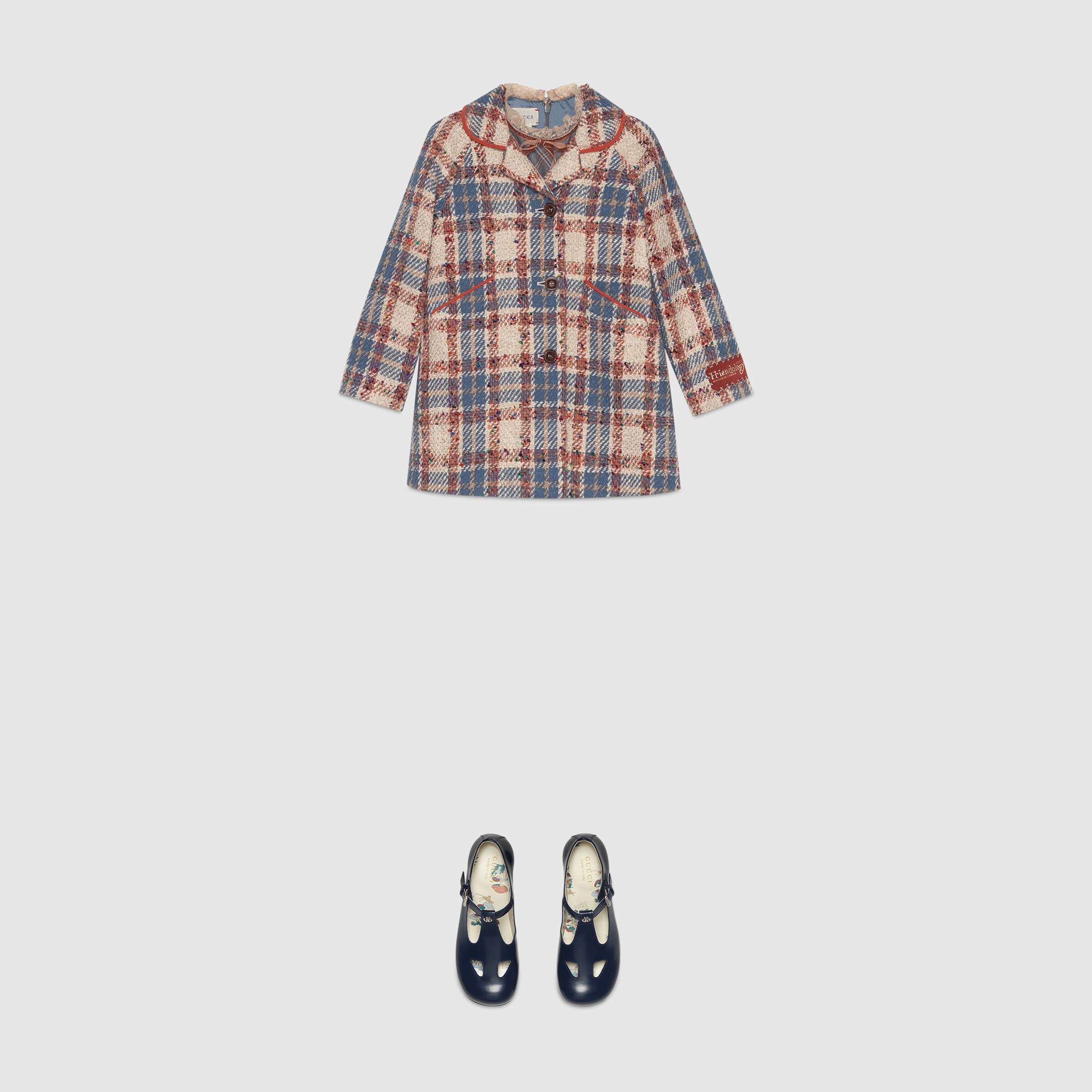 Girls Beige & Blue Check Coat