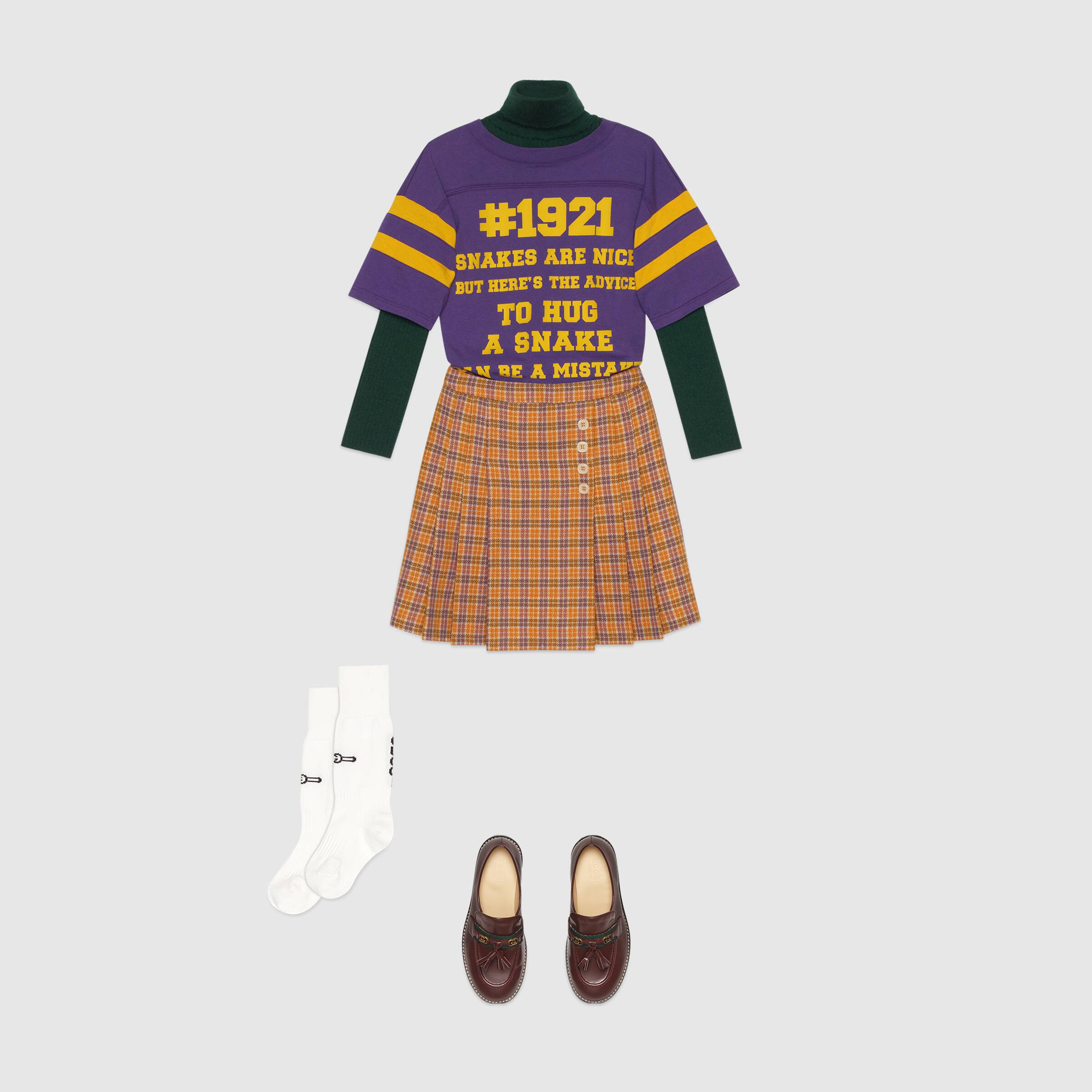 Girls Orange Check Wool Skirt