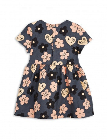 Girls Dark Grey Flowers Woven Dress