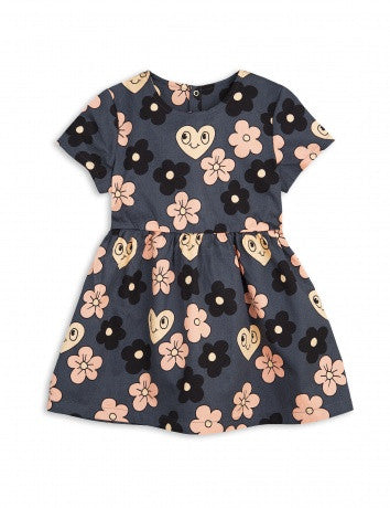 Girls Dark Grey Flowers Woven Dress