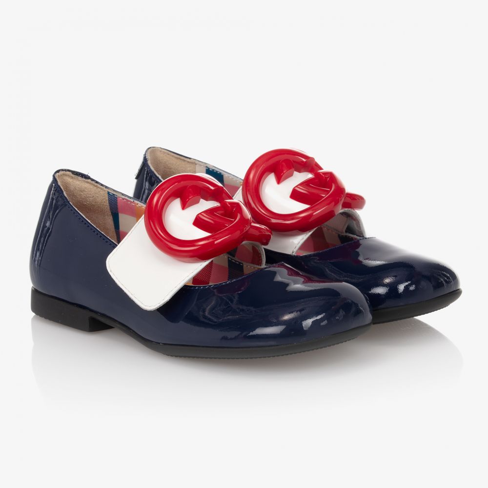 Girls Navy GG Leather Shoes