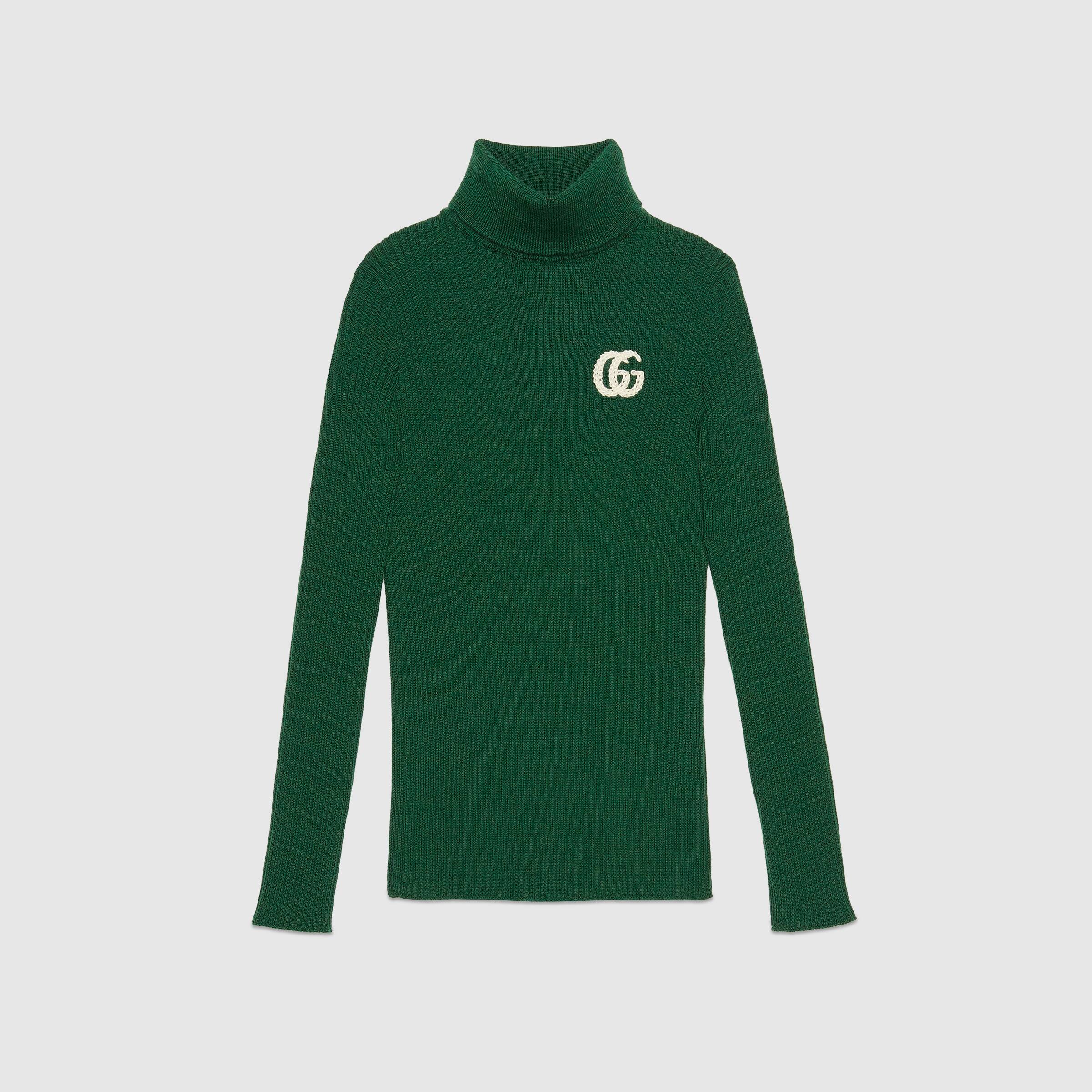 Girls Green GG Logo Wool Sweater