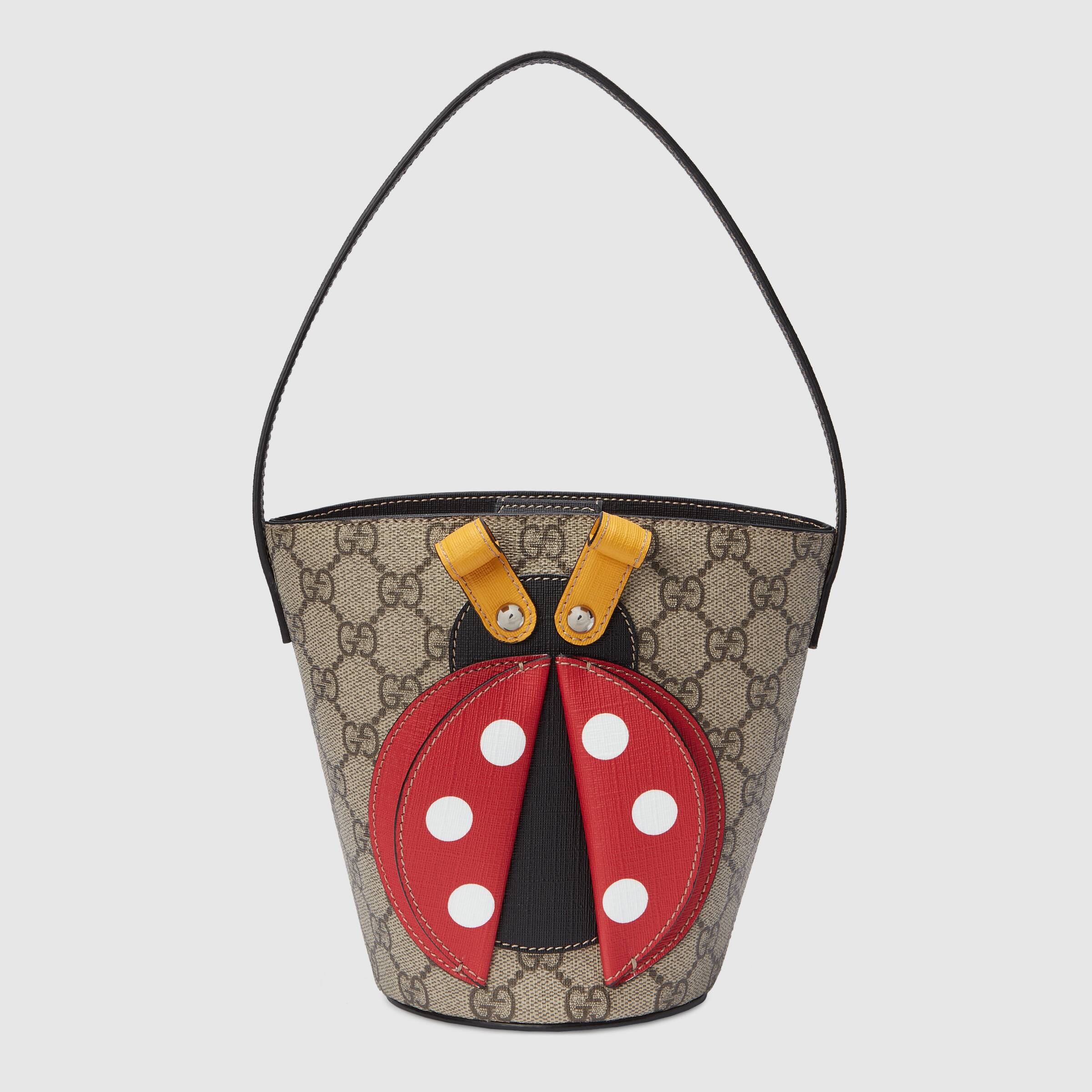 Girls Beige Ladybug Bucket Bag