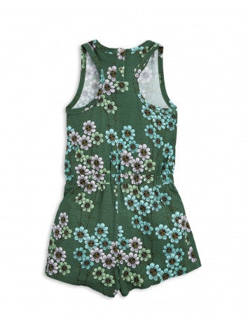 Girls Dark Green Flowers Printed Romper