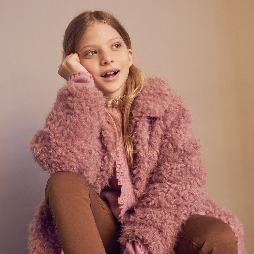 Girls Pink Faux Fur Coat