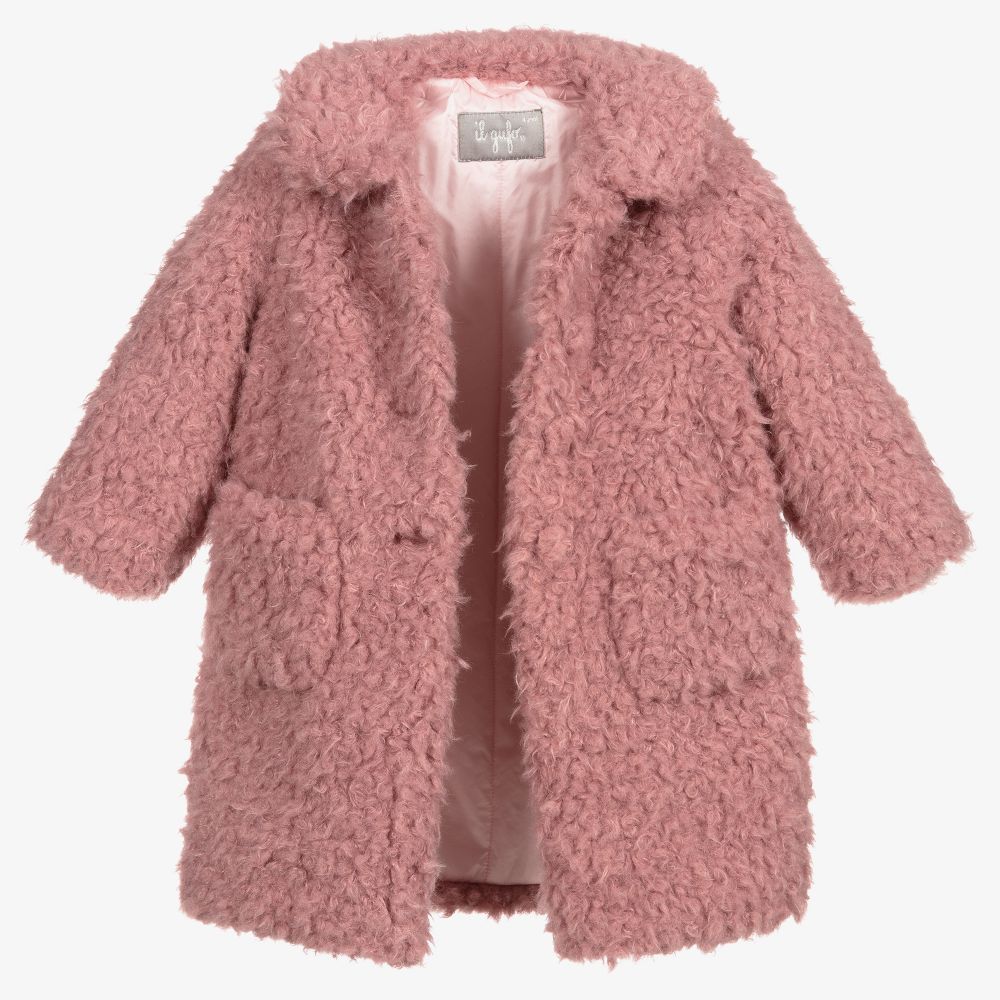 Girls Pink Faux Fur Coat
