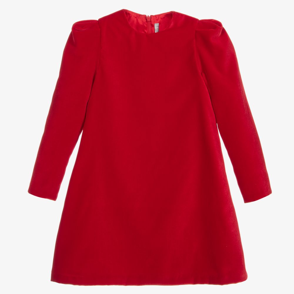 Girls Red Ruffle Collar Velvet Dress