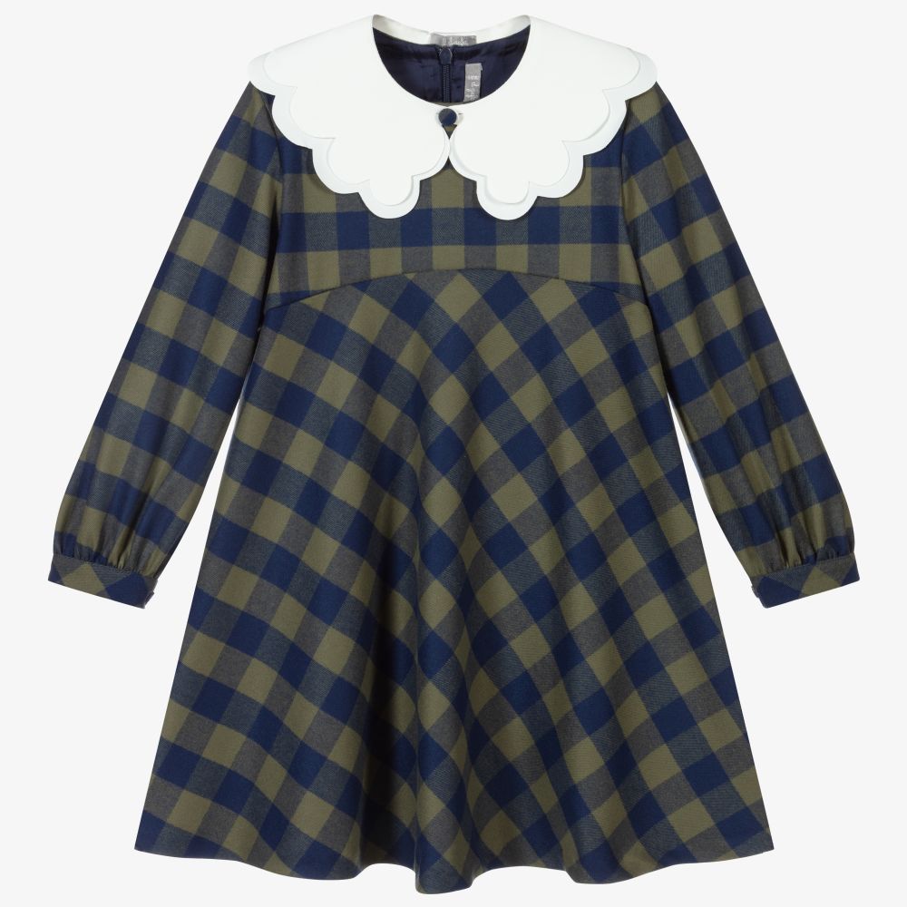 Girls Green Check Dress
