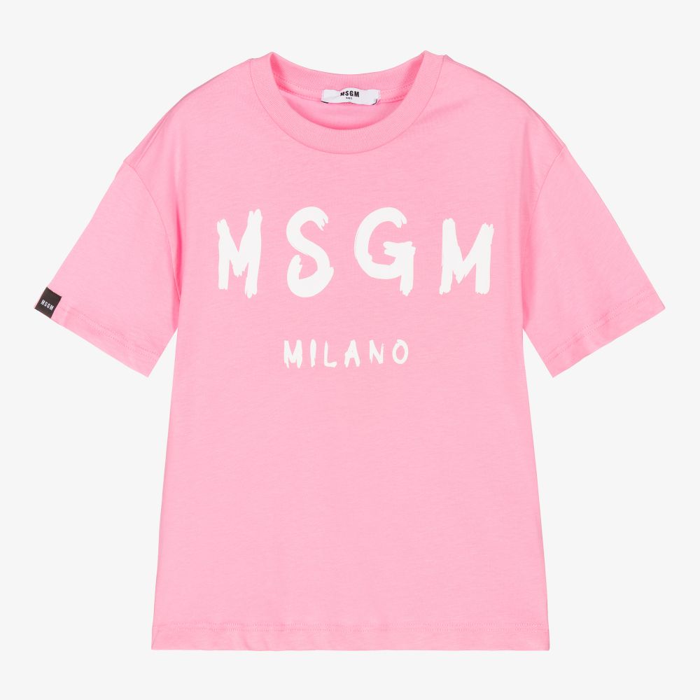 Girls Pink Logo Cotton T-Shirt