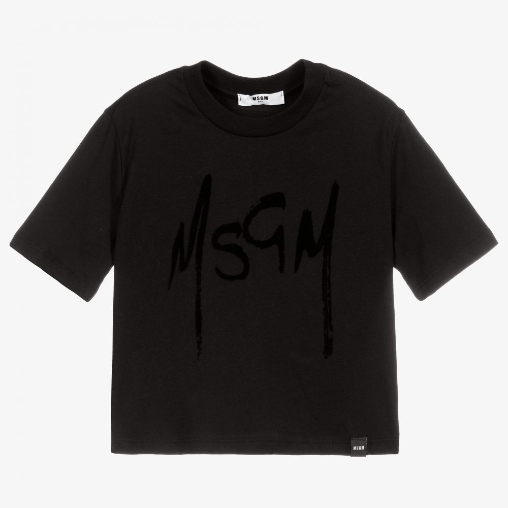 Girls Black Logo Cotton T-Shirt