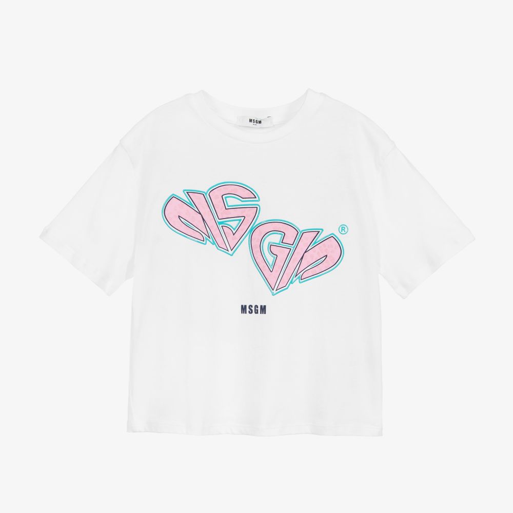 Girls White Logo Cotton T-Shirt