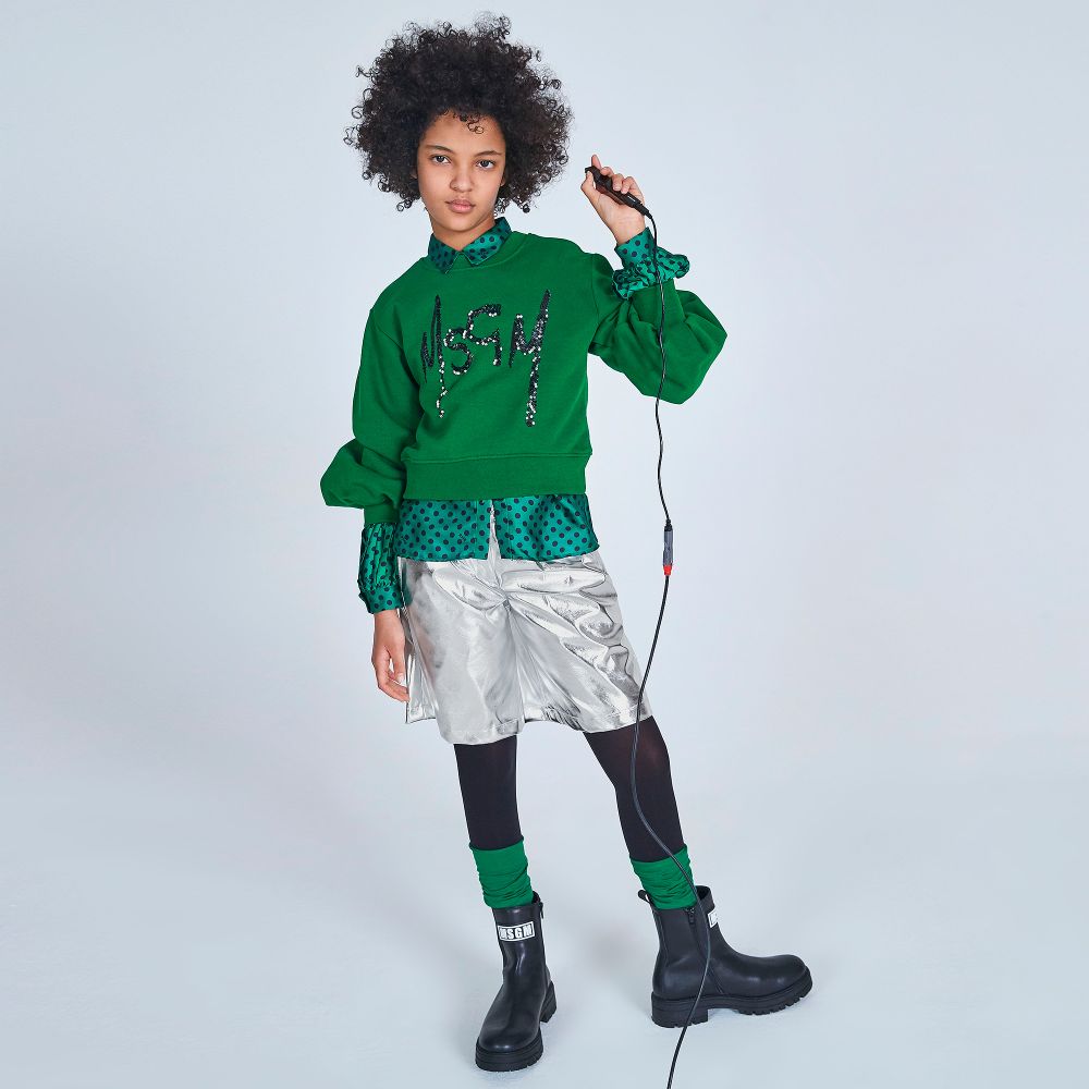 Girls Green Logo Cotton Sweatshirt