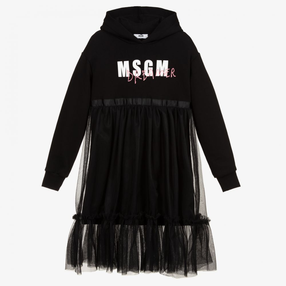 Girls Black Logo Tulle Dress