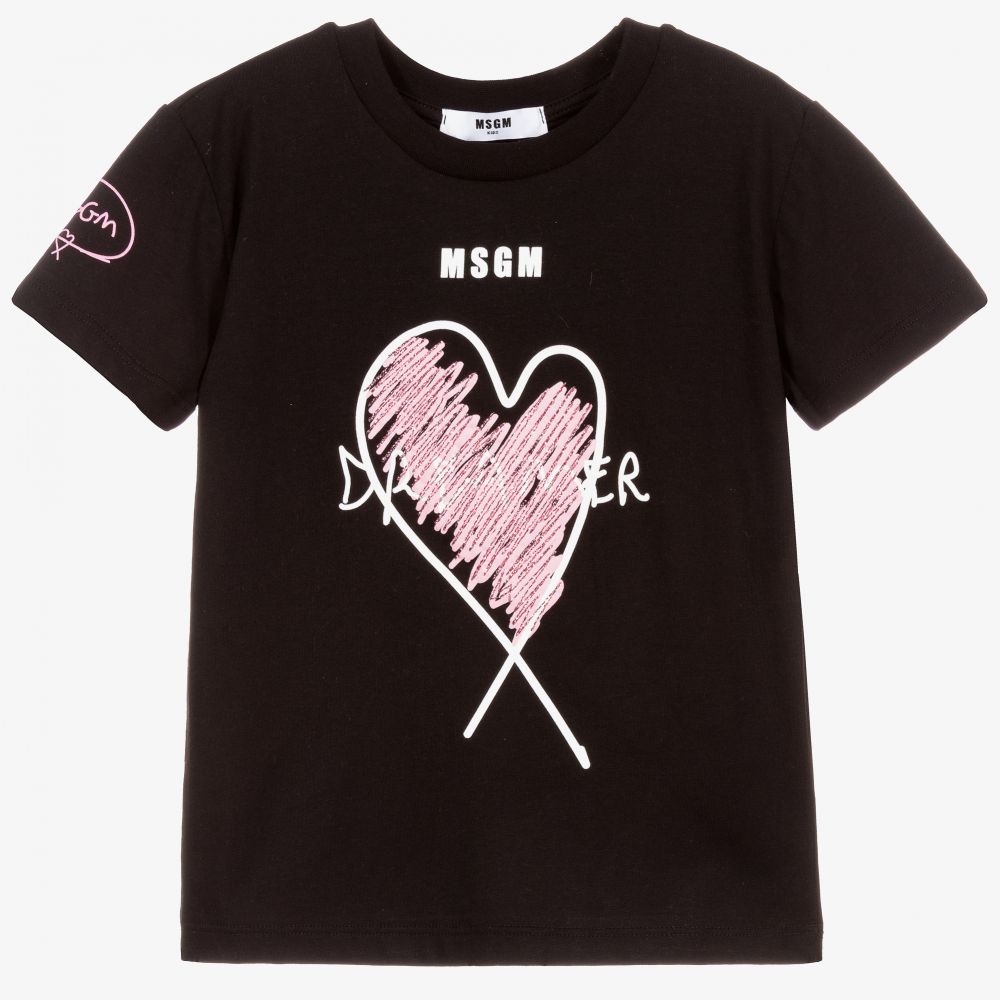 Girls Black Logo Cotton T-Shirt