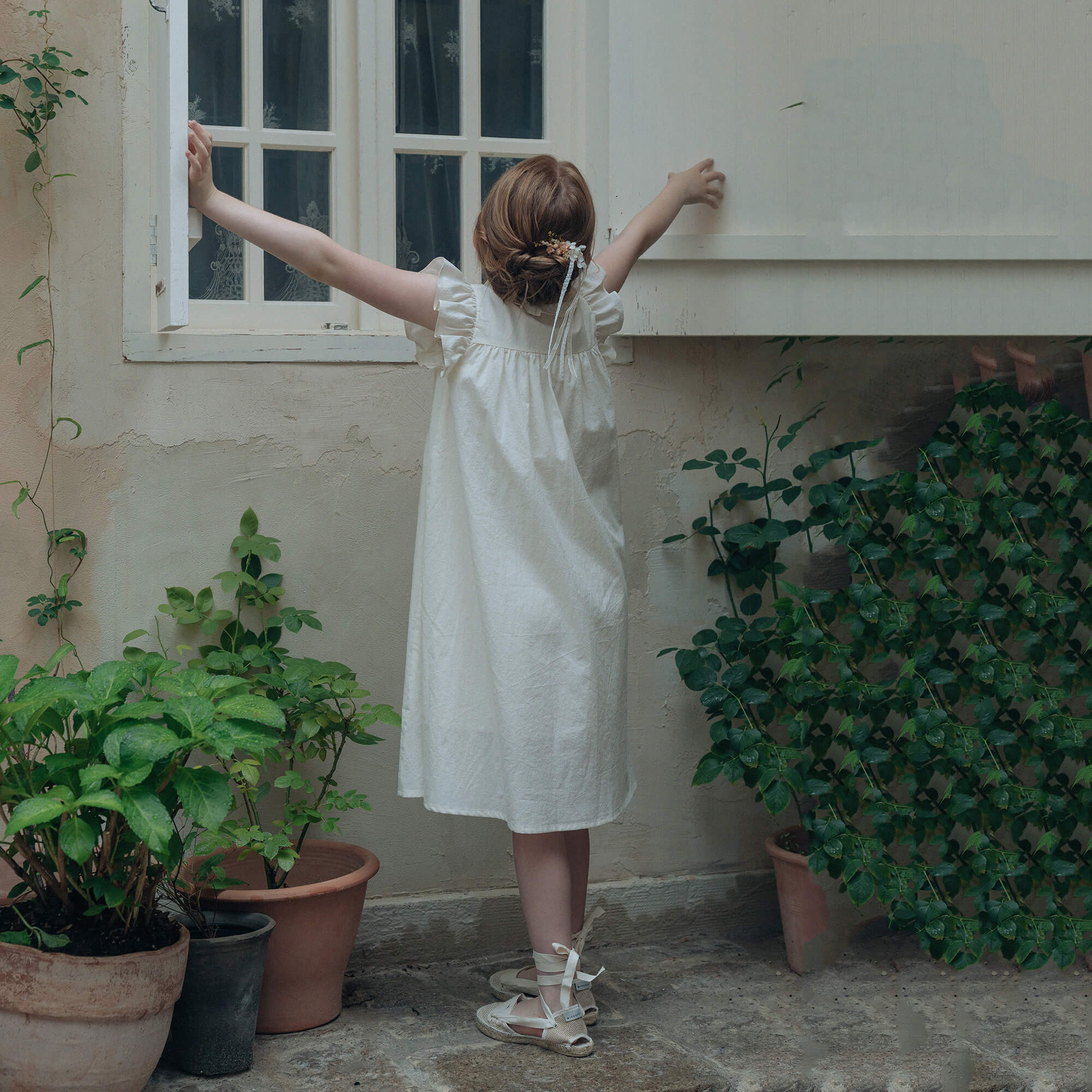 Girls Cream Cotton Dress