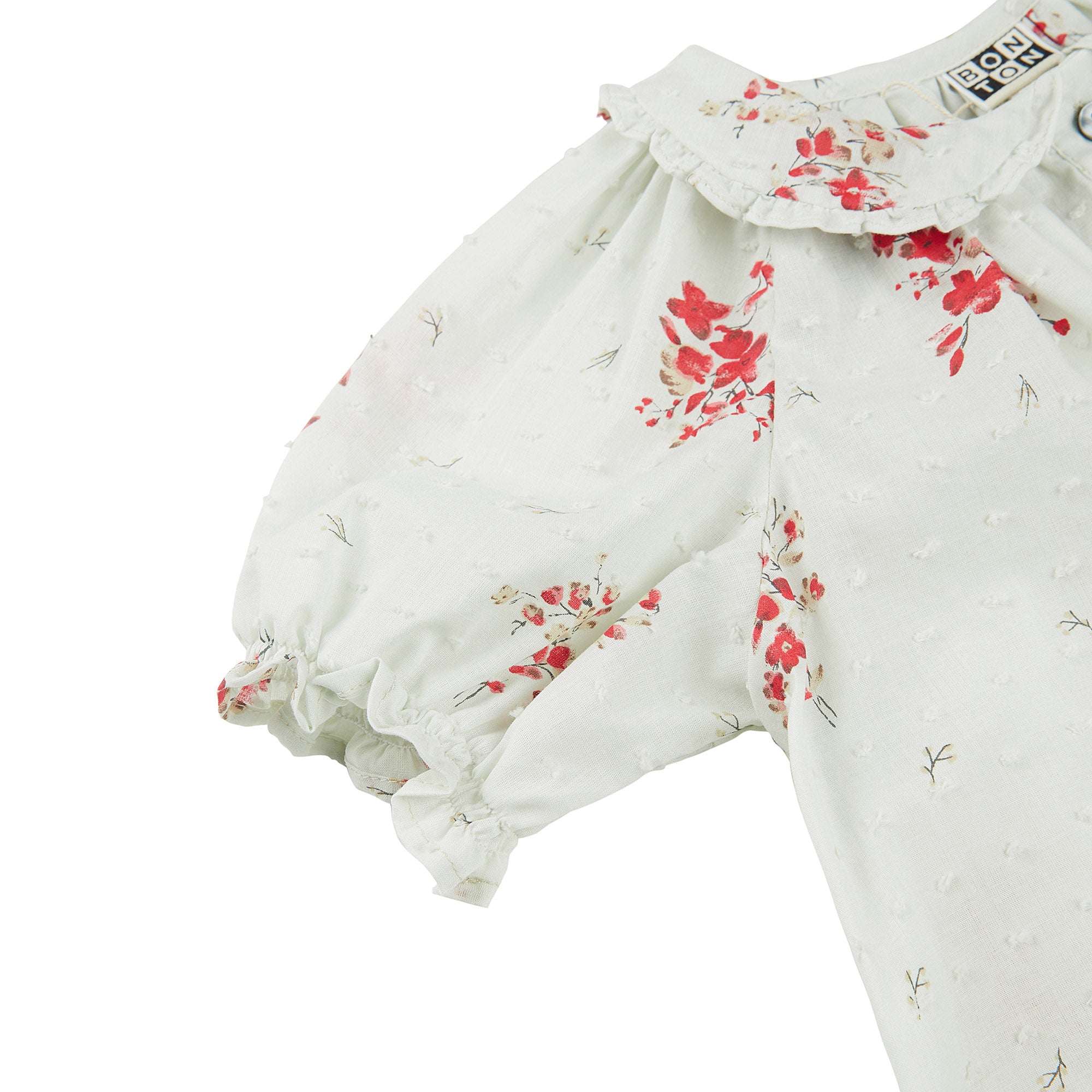 Girls White & Red Flowers Cotton Top