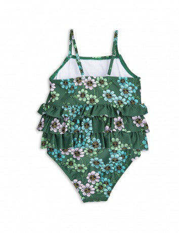 Girls Dark Green Flowers Printed Swimsuit
