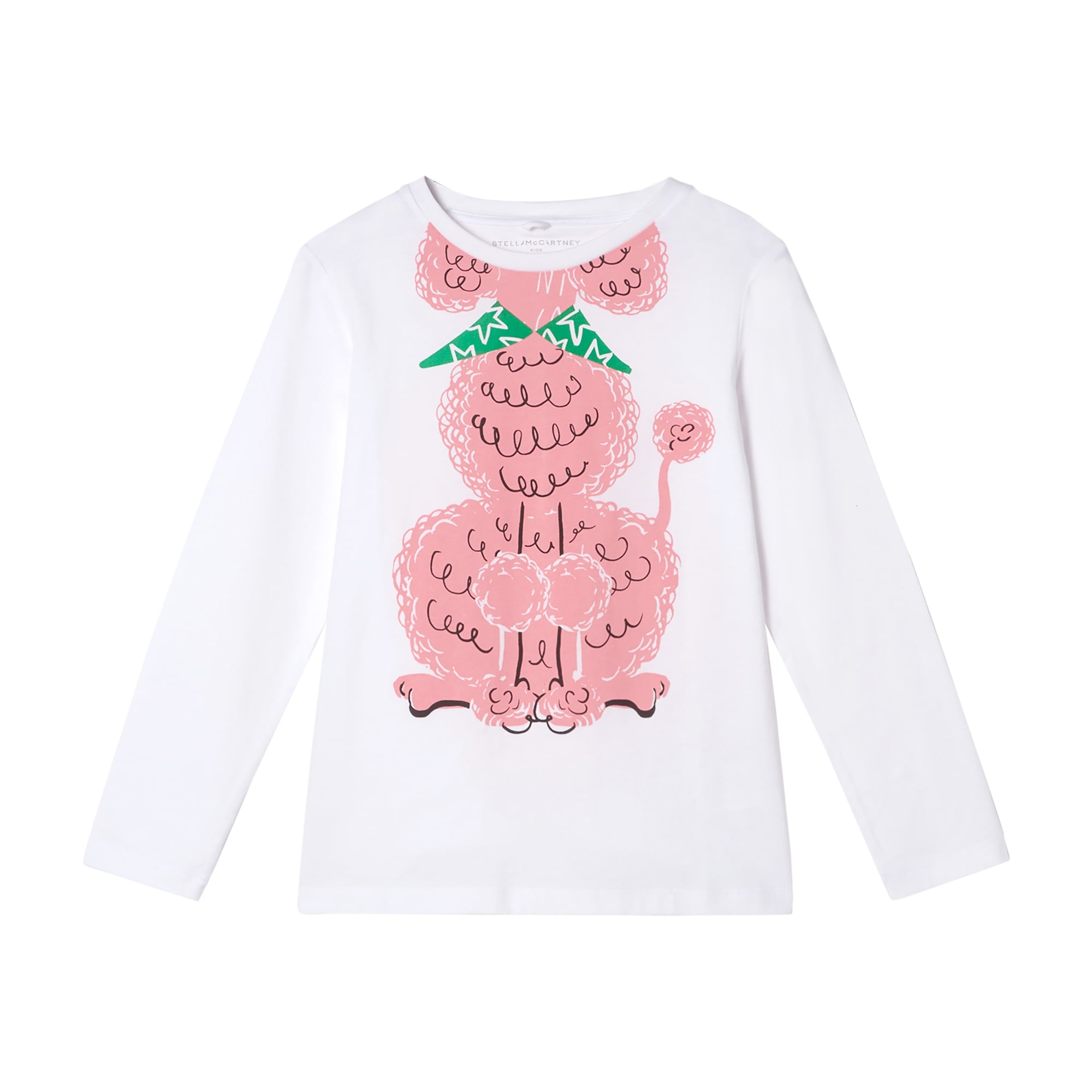 Girls White Poodle Cotton T-Shirt