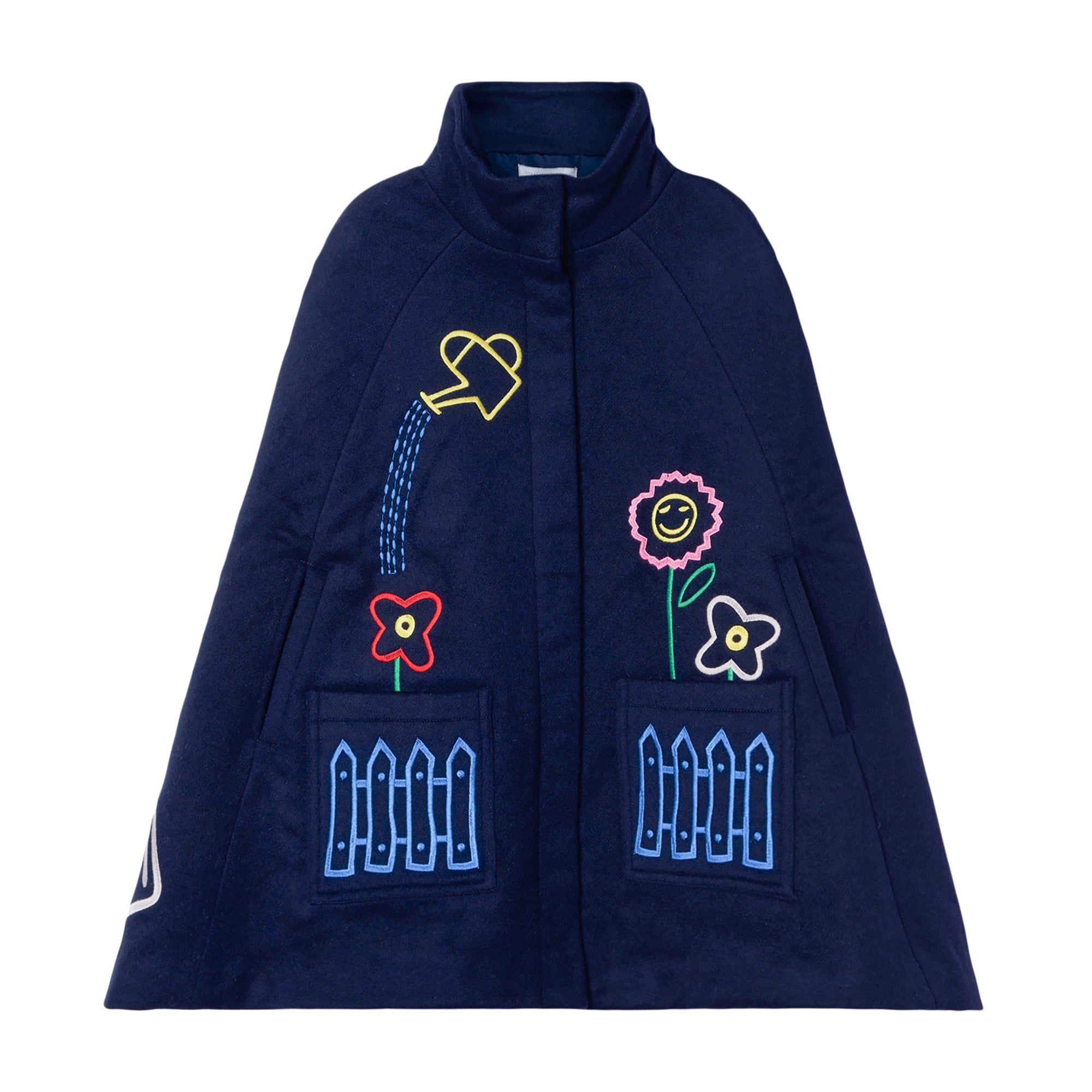 Girls Dark Navy Embroidered Wool Cape