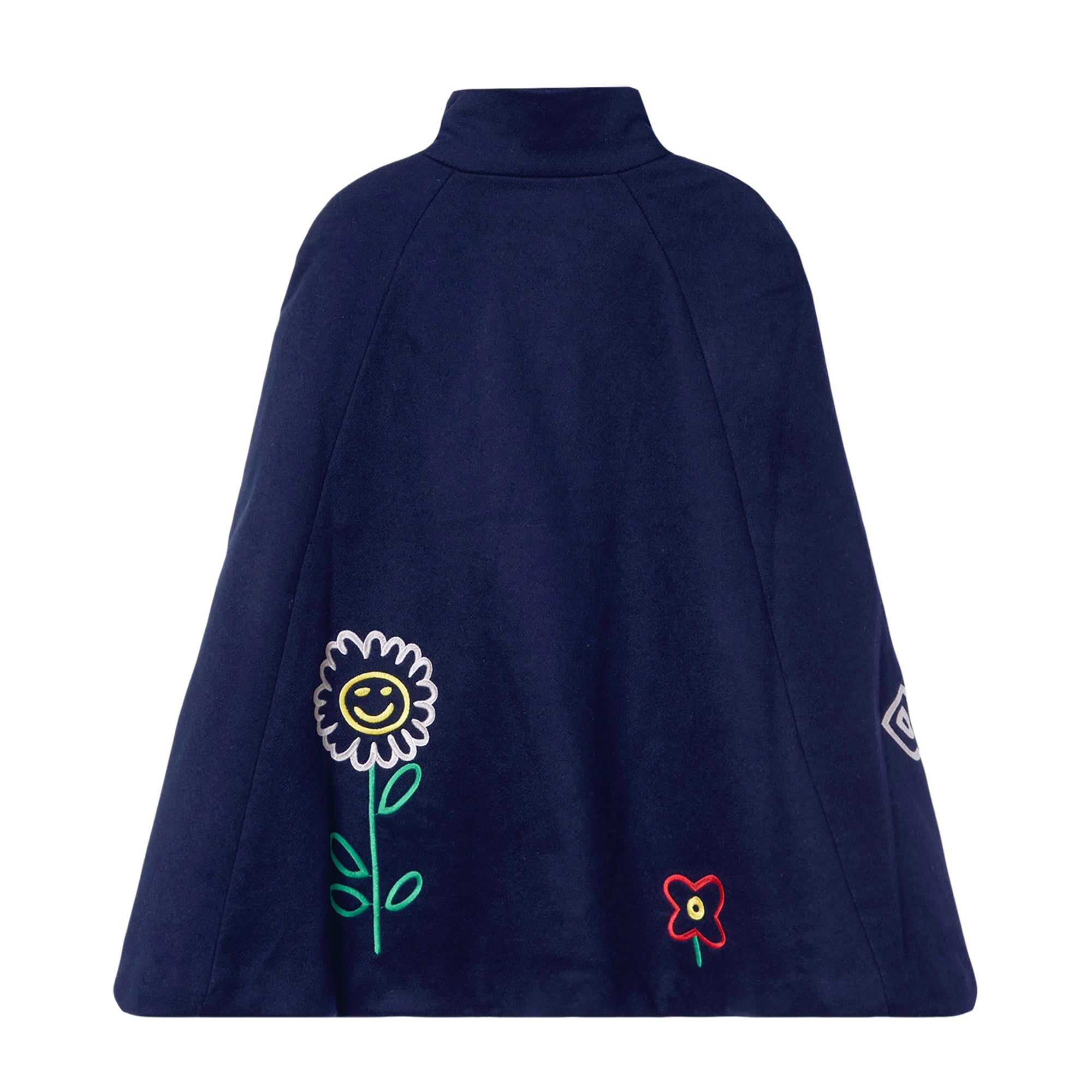 Girls Dark Navy Embroidered Wool Cape