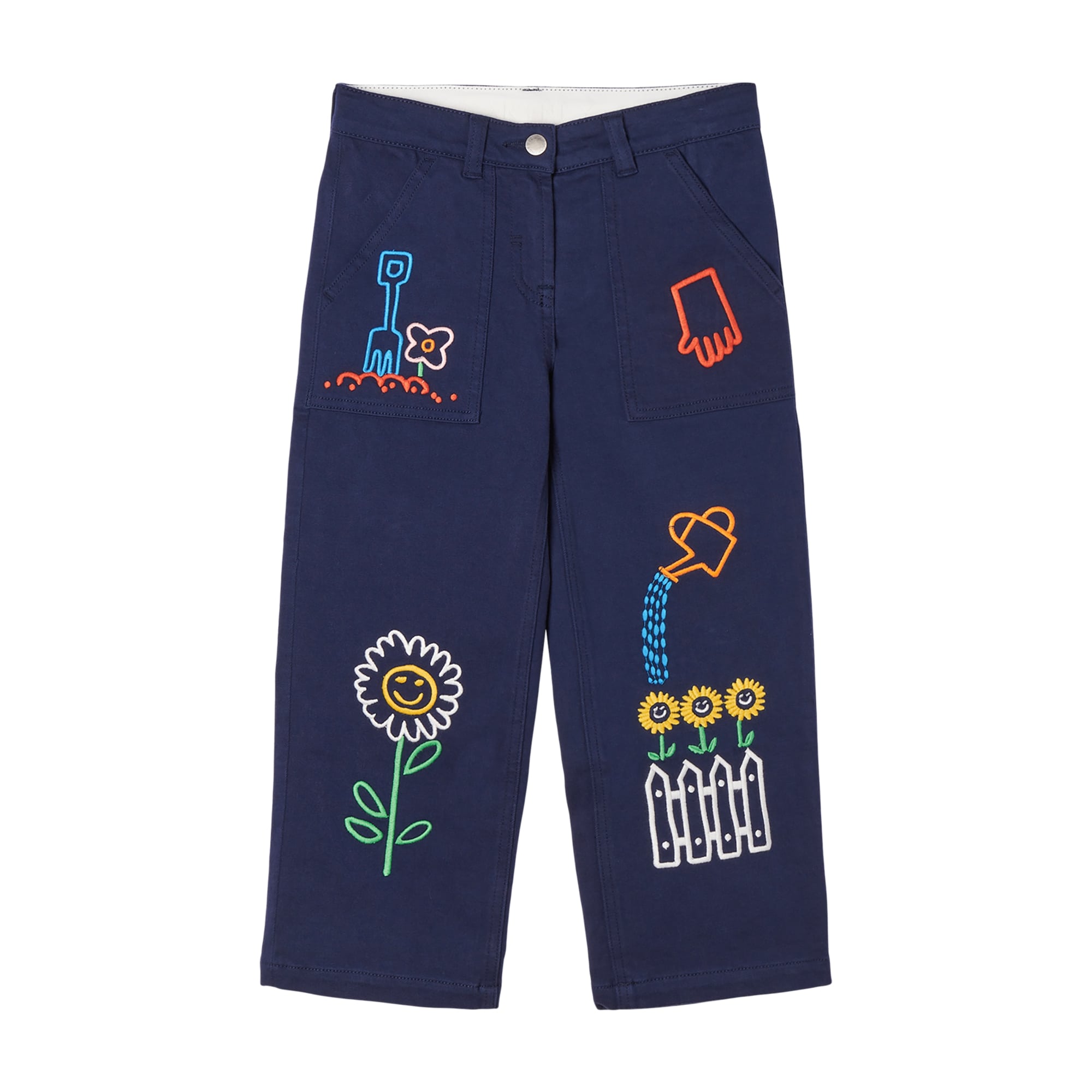 Girls Dark Navy Embroidered Denim Trousers