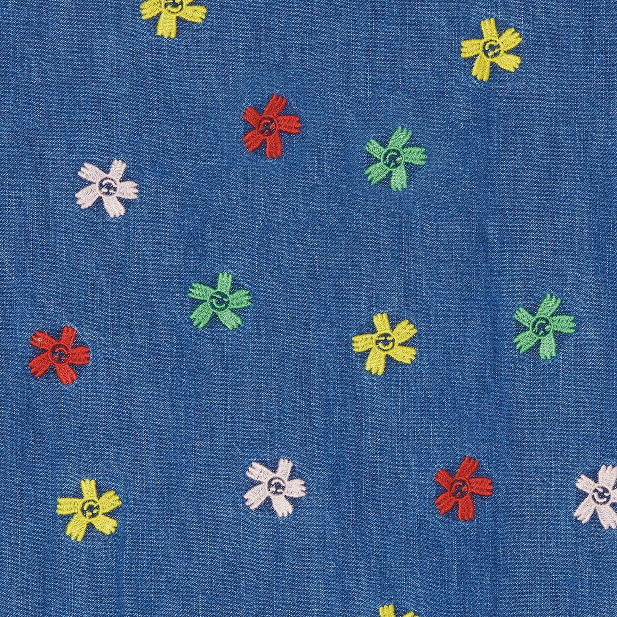 Girls Blue Embroidered Denim Dress
