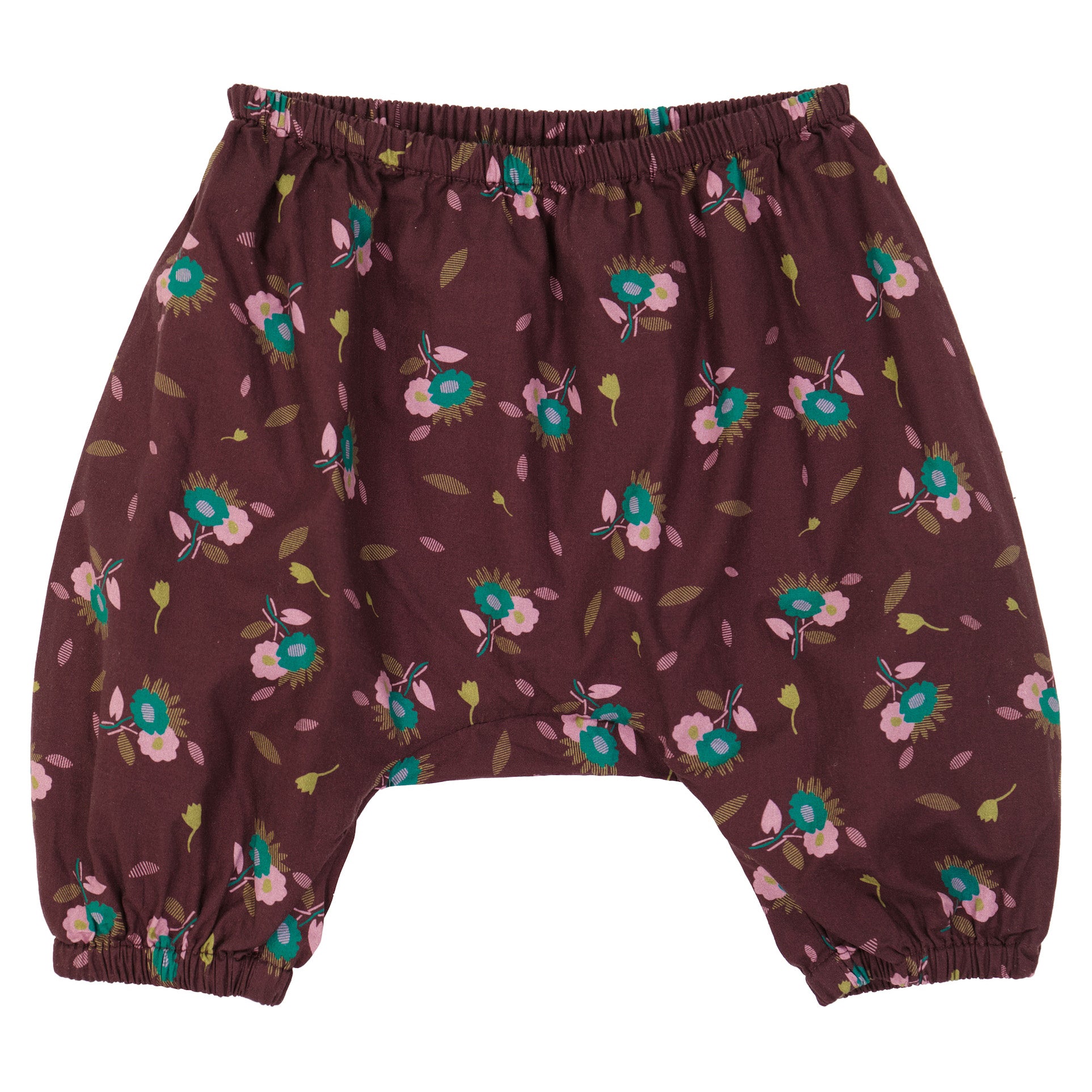 Baby Girls Brown Flowers Printed Cotton Trousers