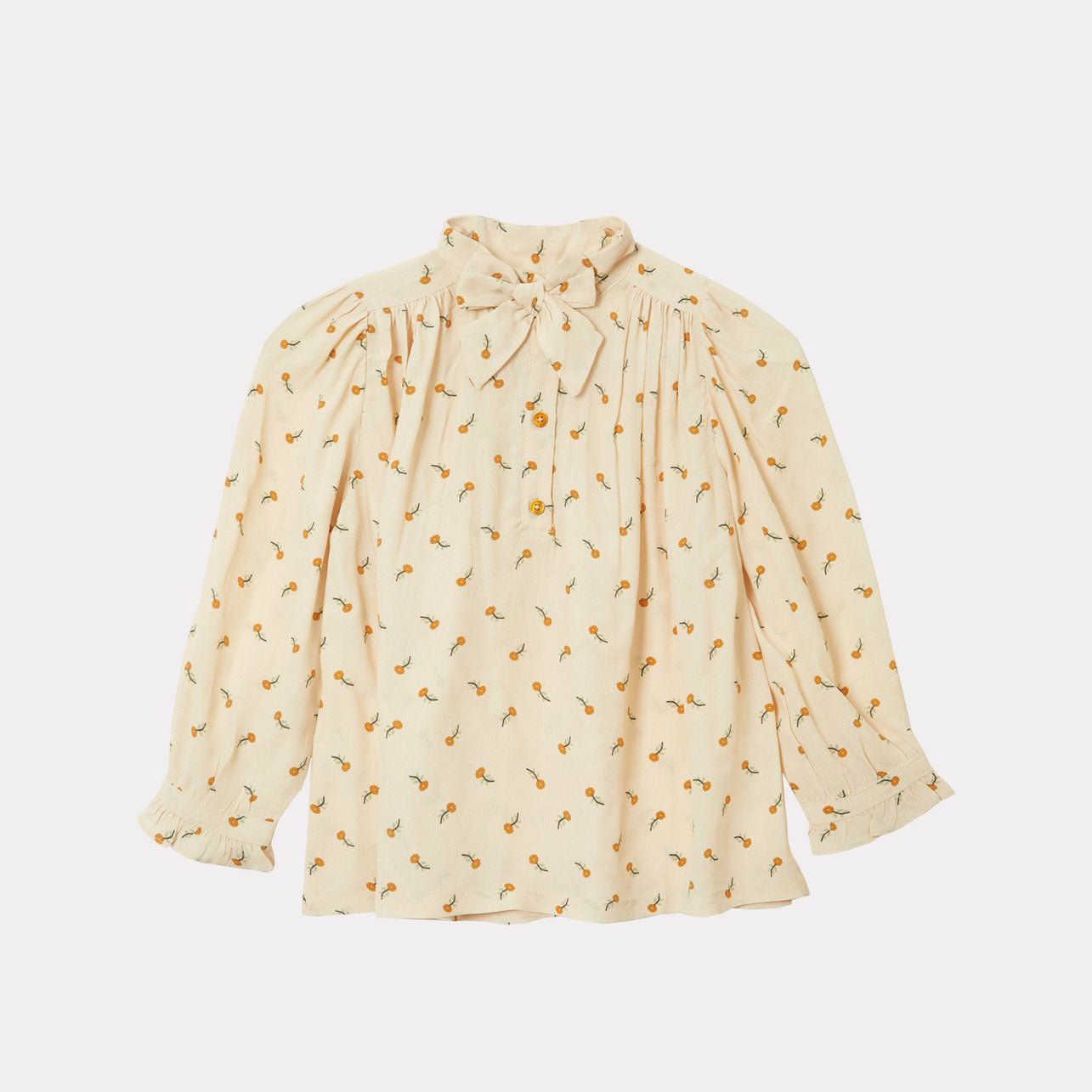 Girls Beige Flower Printed Shirt