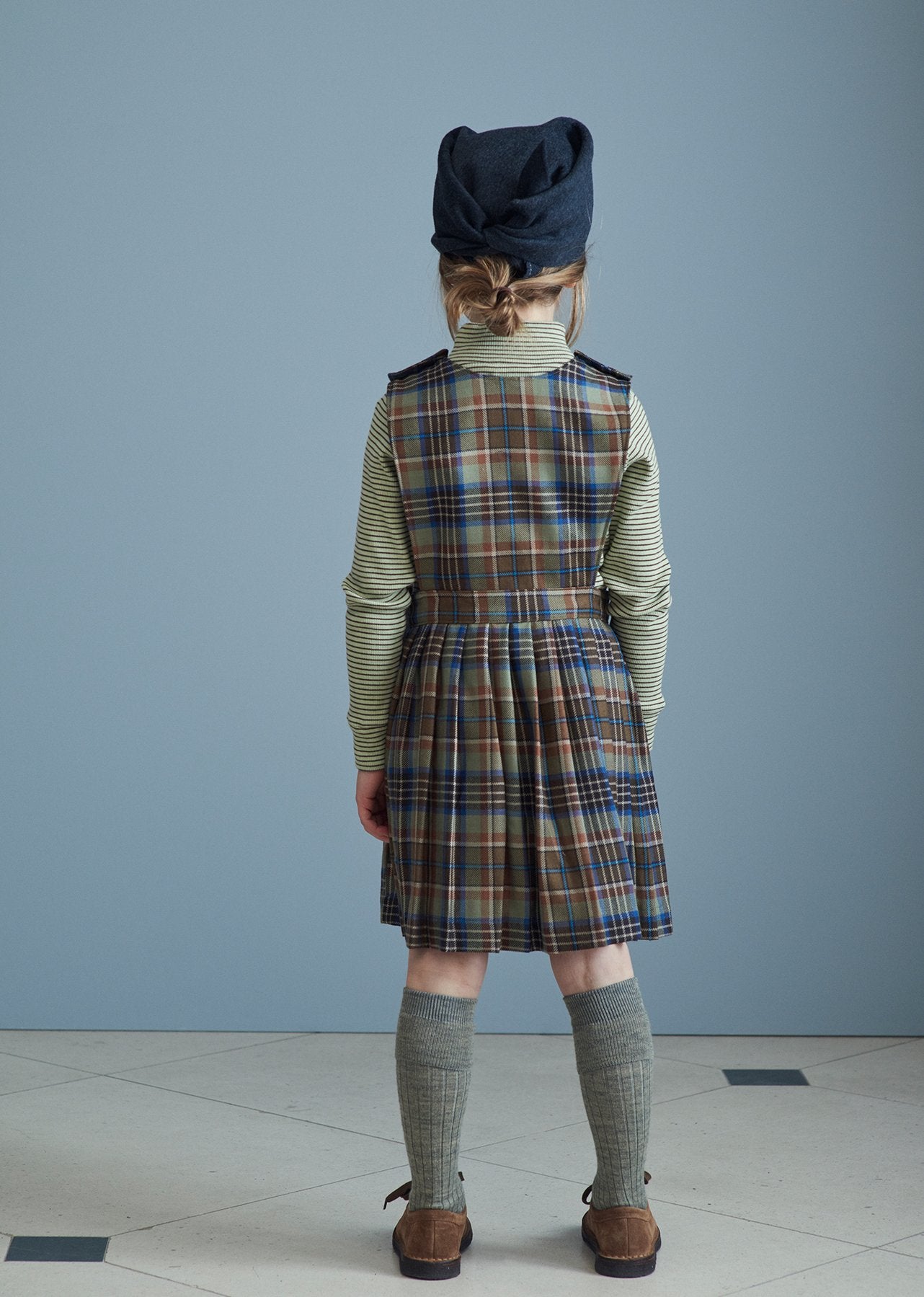 Girls Green Check Wool Dress
