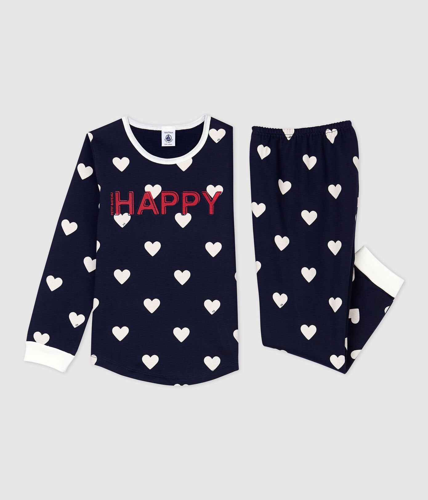 Girls Navy Heart Cotton Nightwear Set