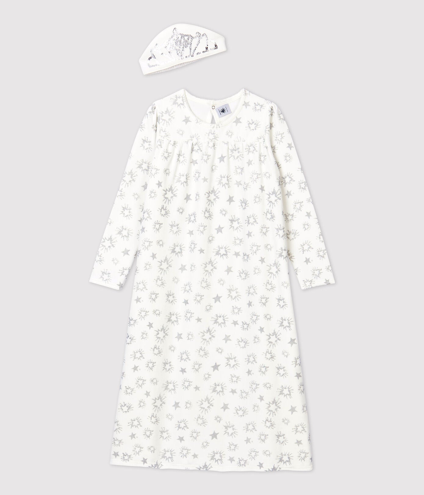 Girls White Printed Cotton Nightwear Dress