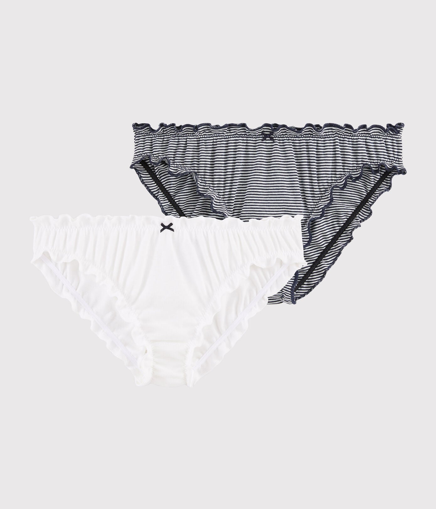 Girls White & Black Cotton Underwear Set