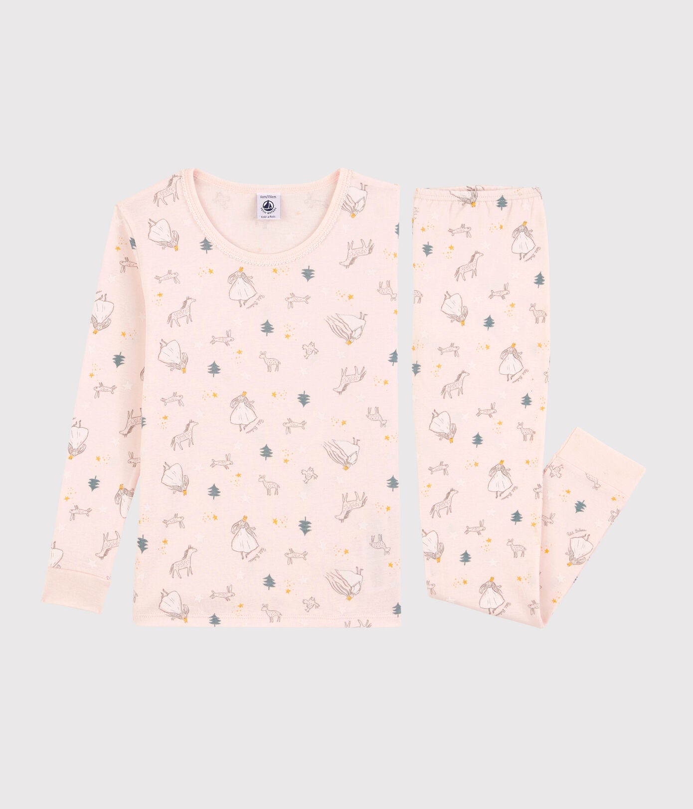 Girls Pink Printed Cotton Nightwear Set