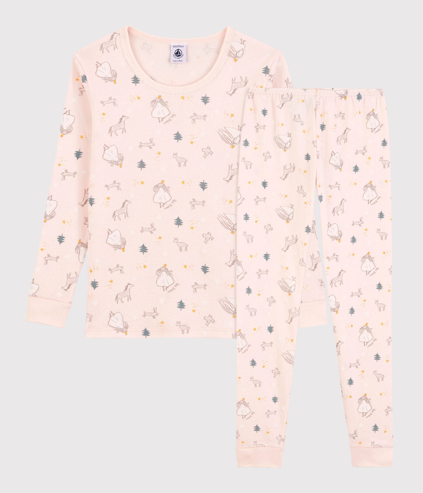 Girls Pink Printed Cotton Nightwear Set