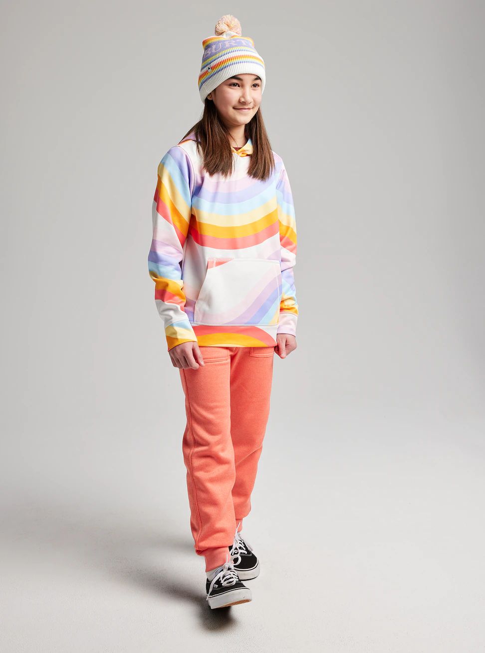 Girls Rainbow Hooded Fleece Sweatshirt