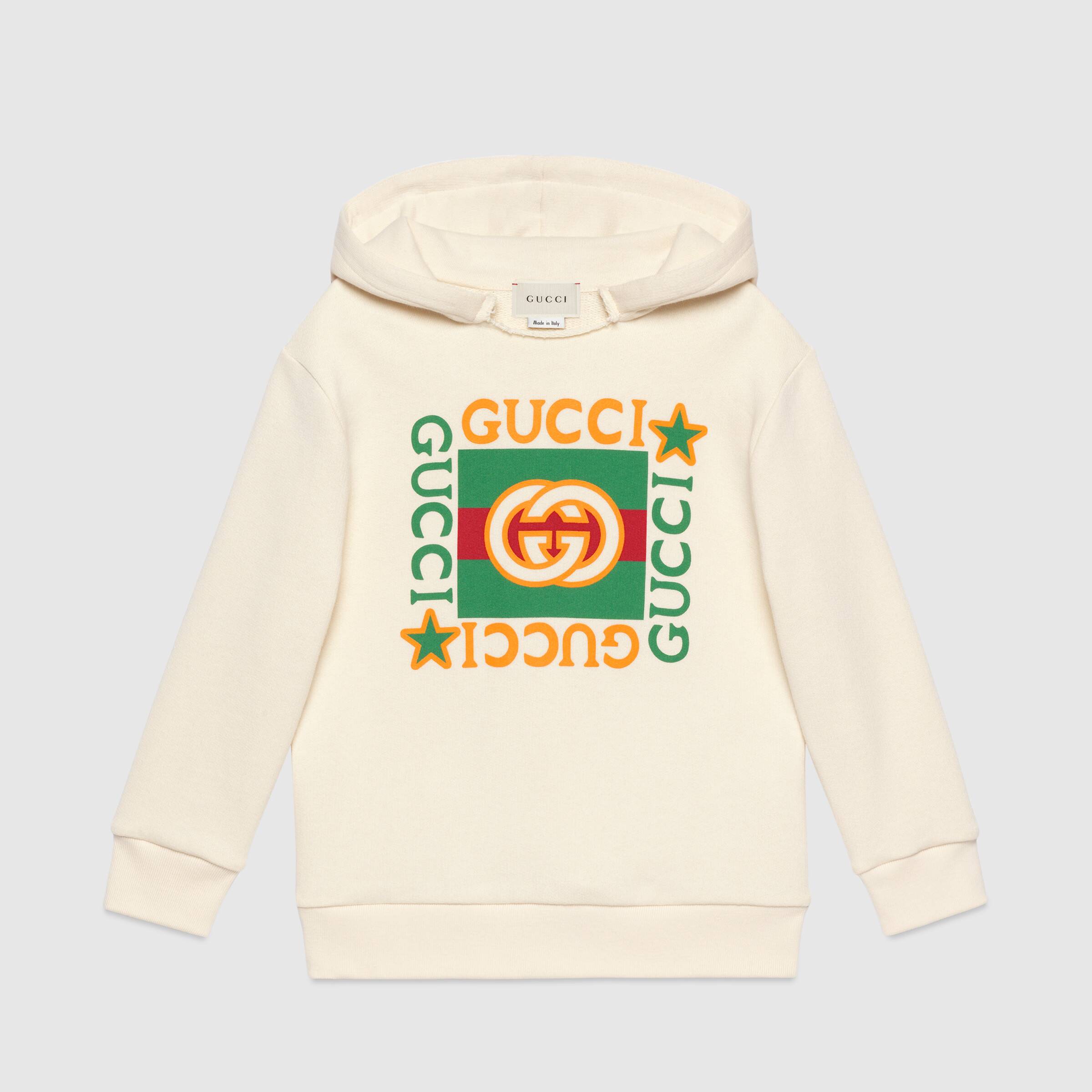 Girls White Logo Hooded Cotton Sweatshirt