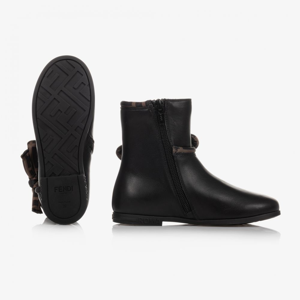 Girls Black Bow Leather Shoes