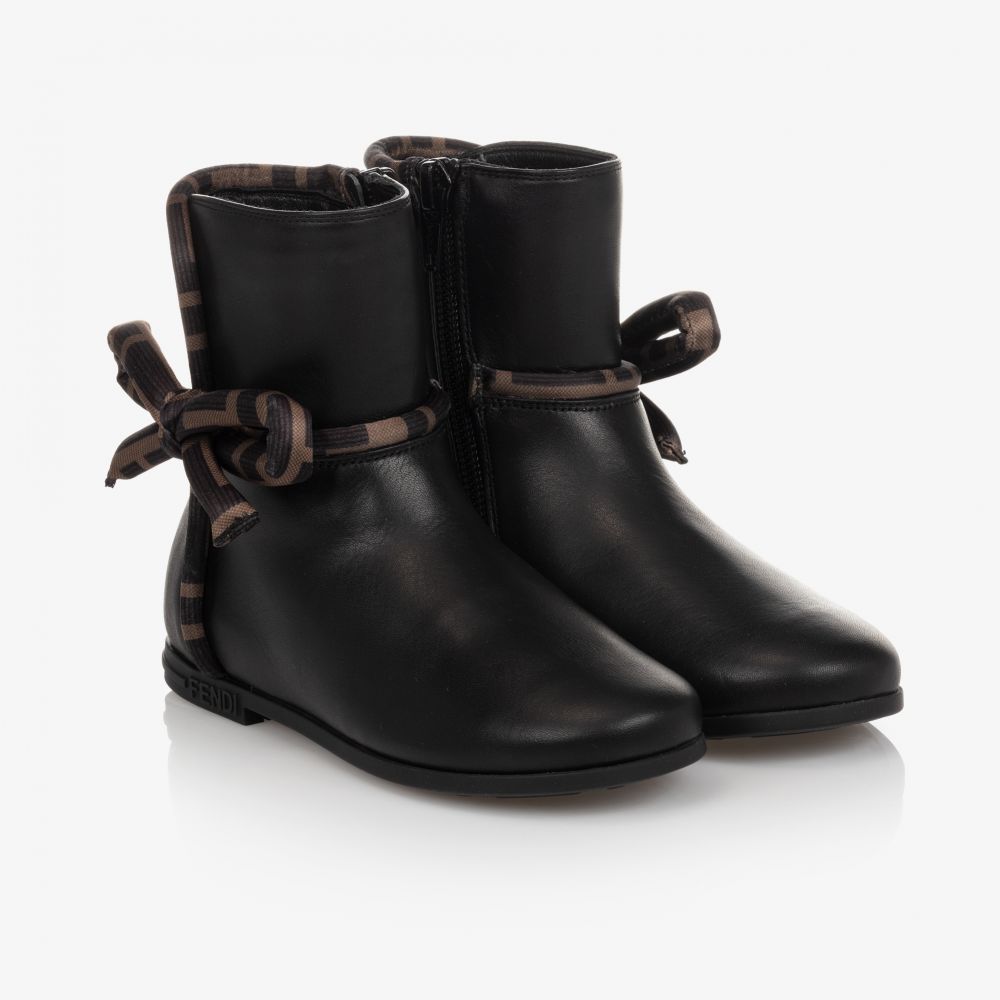 Girls Black Bow Leather Shoes