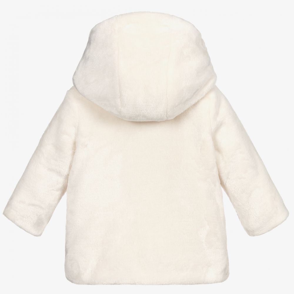 Baby Girls Ivory Faux Fur Hooded Coat