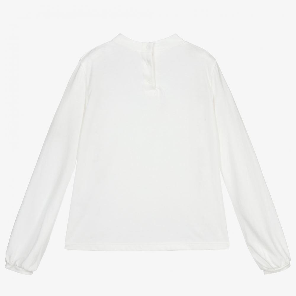 Girls White Embroidered Floral Top