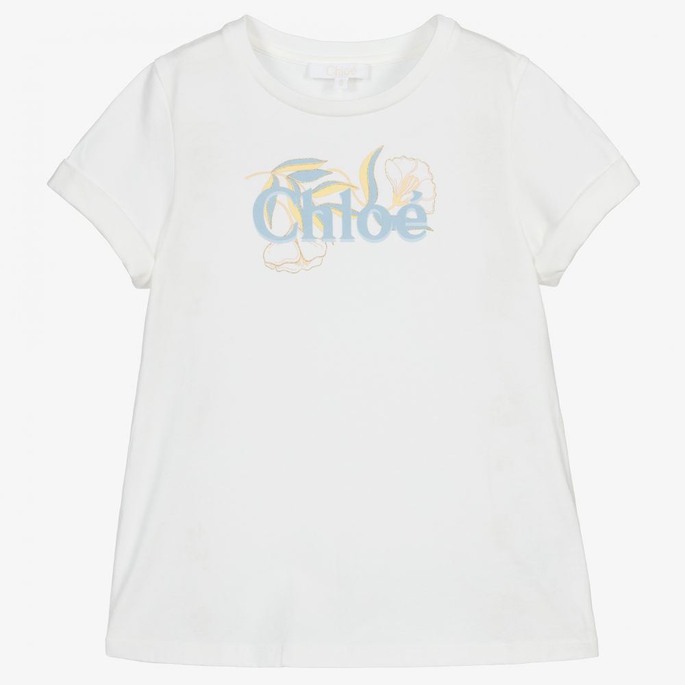 Girls White Logo Cotton T-Shirt