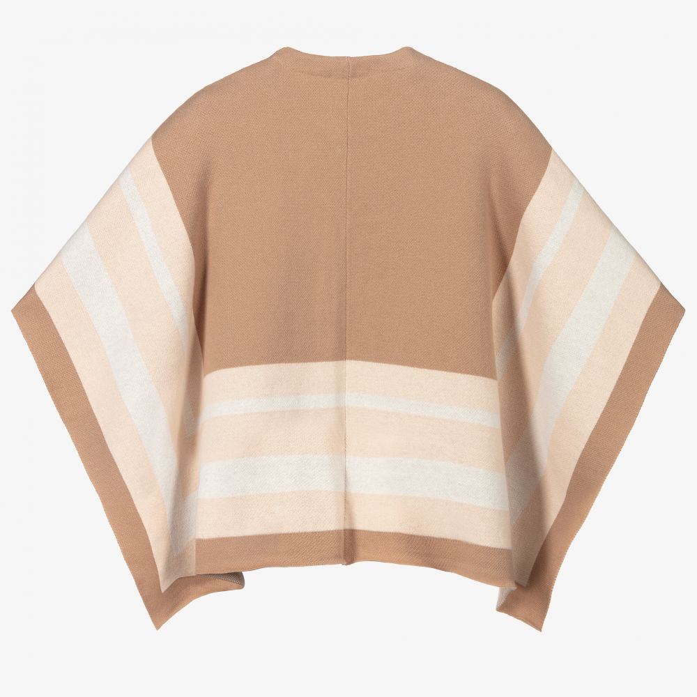 Girls Beige & Pink Knitted Cape