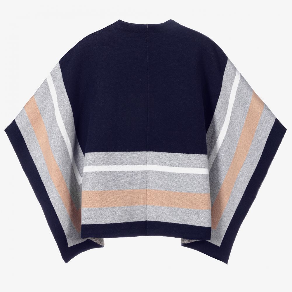 Girls Blue & Grey Knitted Cape