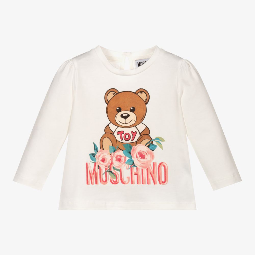 Baby Girls White Logo Cotton T-Shirt