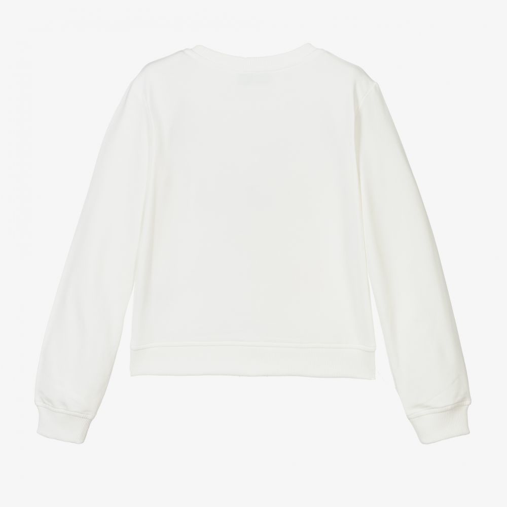 Girls White Logo Cotton Sweatshirt