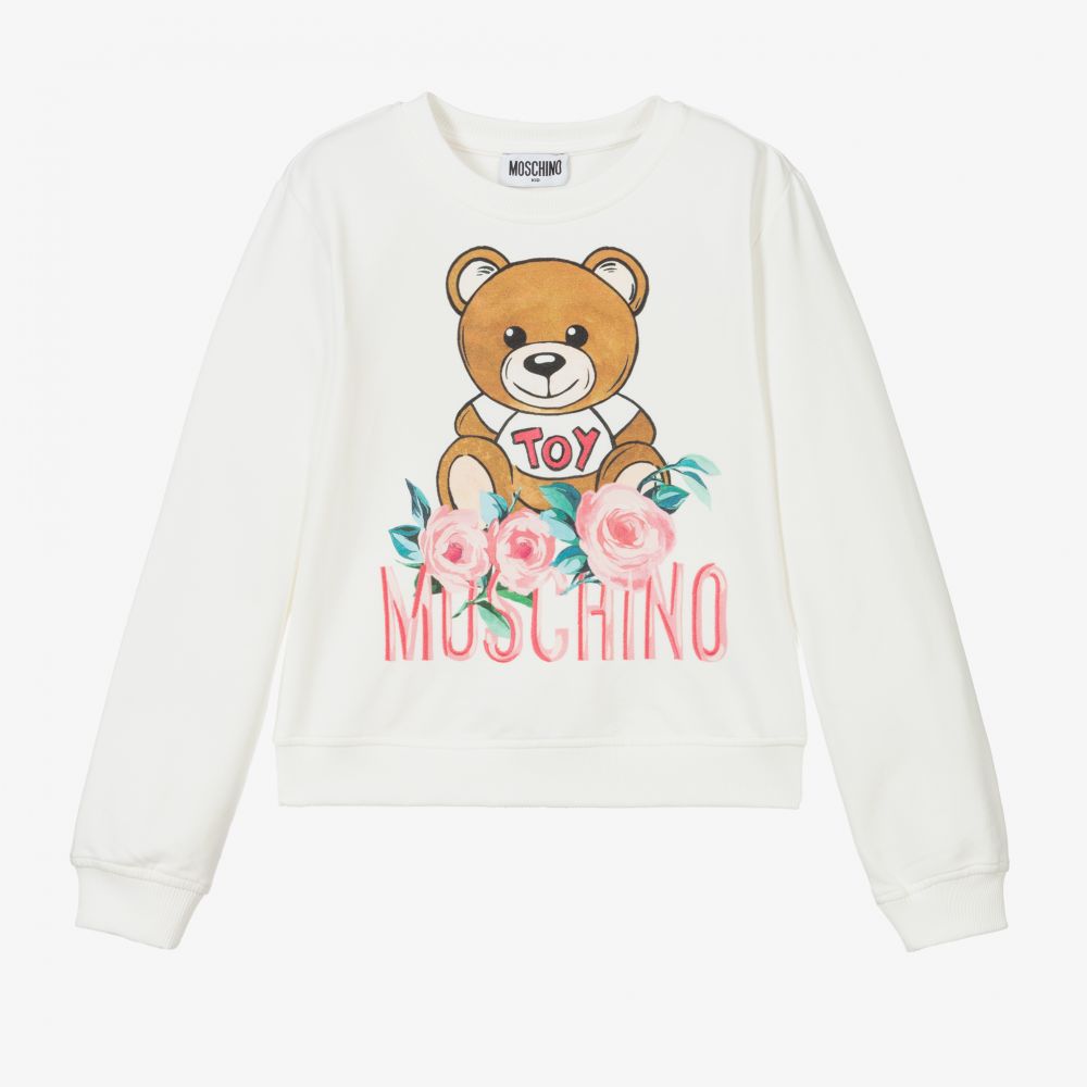 Girls White Logo Cotton Sweatshirt