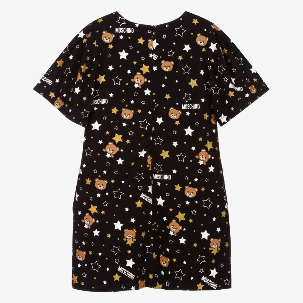 Girls Black Teddy Bear Logo Dress