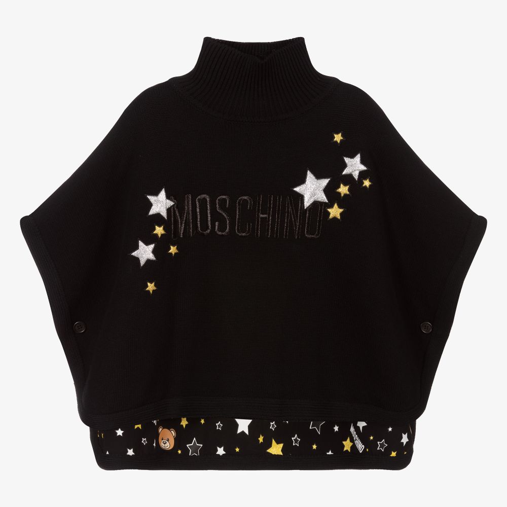 Girls Black Embroidered Cape